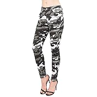 Twiin Sisters Women's Low Rise Butt Lifting Zipper Accent Camo Print Skinny Jeans with Comfort Stretch
