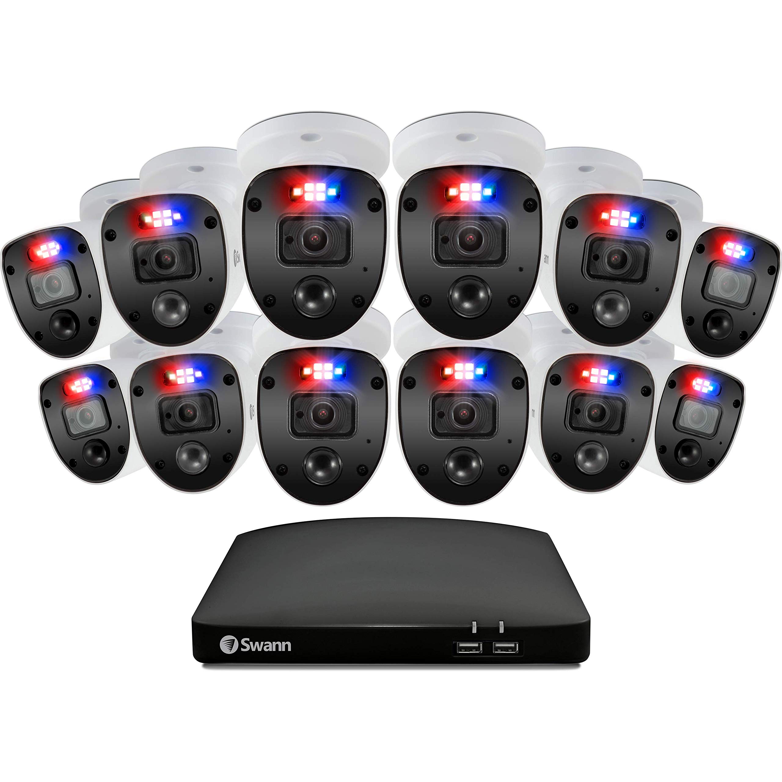 Swann Home DVR Enforcer™ Security Cam System with 2TB HDD, 16 Channel 12 Camera, 1080p Video, Indoor or Outdoor Wired Surveillance CCTV, Color Night Vision, Heat Motion Detection, LED Lights, 16468012