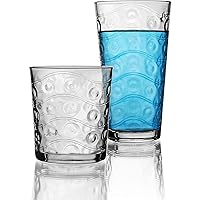 Circleware Cosmo Huge 12-Piece Glassware Set of Highball Tumbler Drinking Glasses and Whiskey Cups for Water, Beer, Juice, Ice Tea Beverages, 6-15.75 oz & 6-12.5 oz, Parade