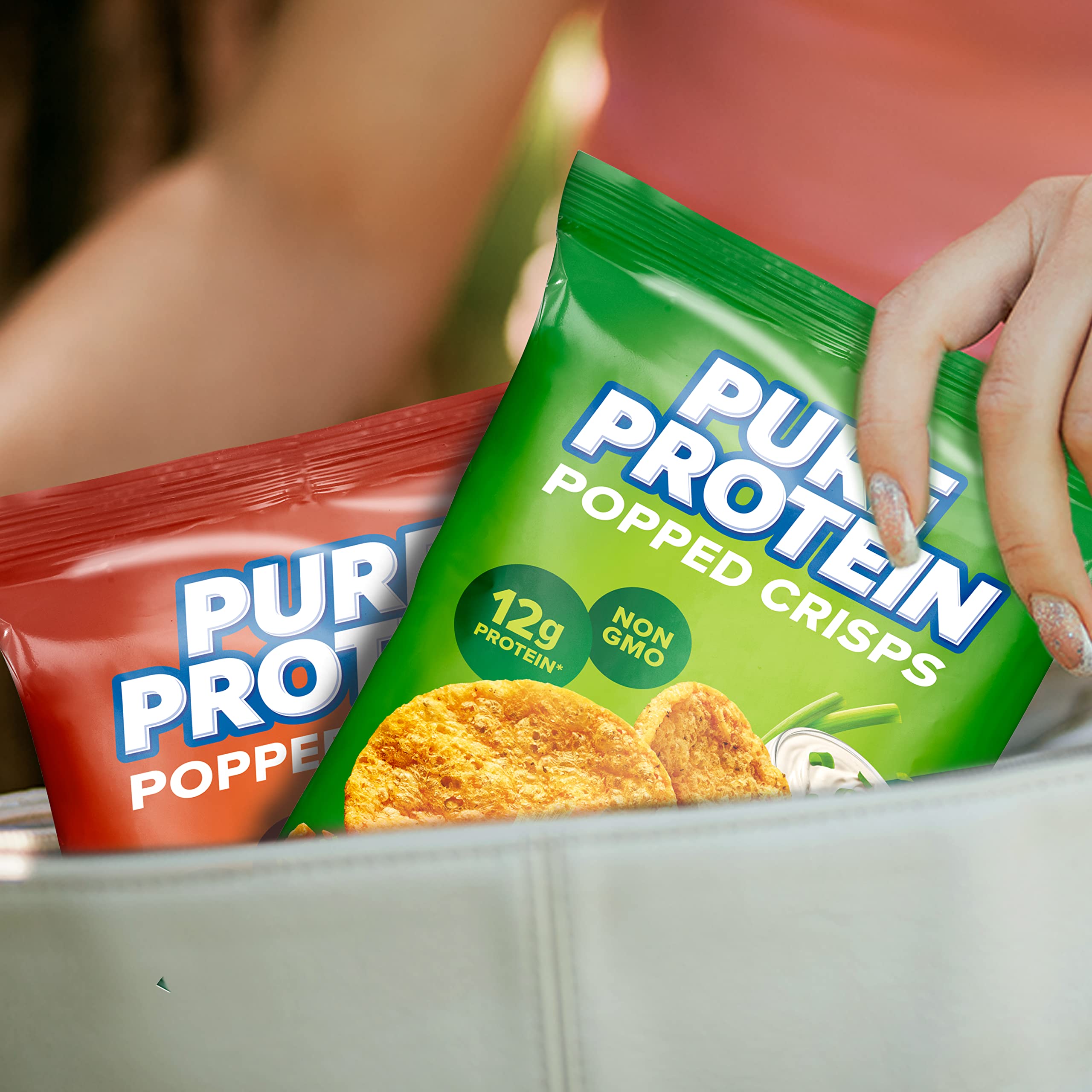 Pure Protein Popped Crisps Variety Pack, Hickory Barbecue and Sour Cream & Onion, High Protein Snack, 12G Protein, 1.27oz., 12 Count