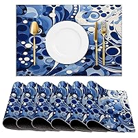 Navy Blue Modern Geometric Abstract Polka Dots Print Placemats Set of 6 PCS Heat-Resistant Placemats Stain Resistant Anti-Skid Place Mat Suitable for Dinning Kitchen Table Washable Table Mats
