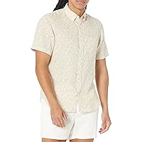 Club Monaco Men's Short Sleeve Linen Deco Print Shirt