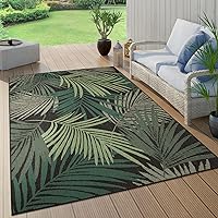 Indoor & Outdoor Rug Flat-Weave Jungle Floral Palm Trees Design Black Green, Size: 5'3