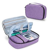 CURMIO Diabetic Supplies Bag for Glucose Meter, Medication, Insulin Pens and Other Diabetes Care Supplies, Diabetes Travel Organizer Case with Detachable Pouches, Purple (Bag Only)