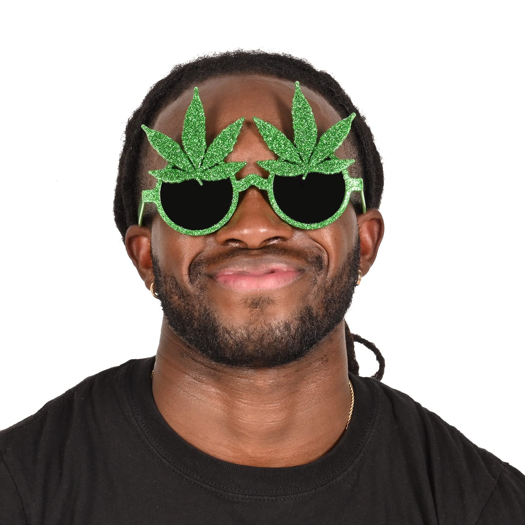 Beistle , 3 Piece Glittered Weed Glasses, Green