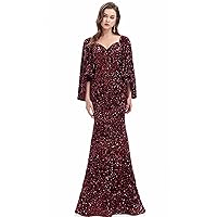 Women's V-Neck Sequins Mermaid Evening Dress with Sleeves