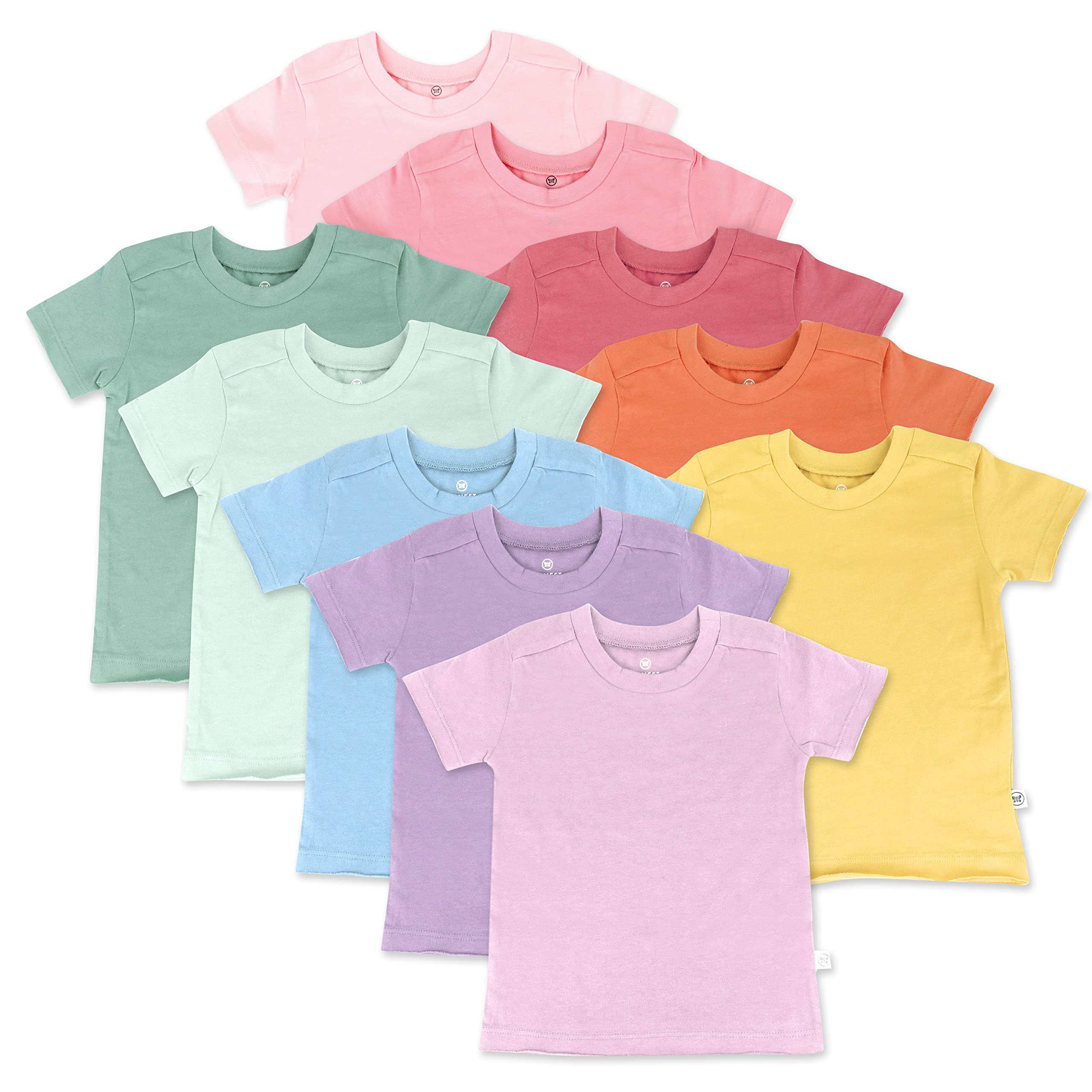 HonestBaby Unisex Baby Organic Cotton Short Sleeve T-Shirt Multipack, 10-Pack Rainbow Gems Pinks, 2T