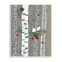 Birds and Holiday Ornaments Birch Tree Forest, Design by Grace Popp Wall Plaque, 13 x 19, Brown