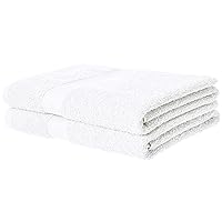 Amazon Basics Fade-Resistant Cotton Bath Towel - 2-Pack, White, 54