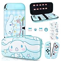 DLseego Cartoon Dog Switch Case Set Blue Carrying Case with 12 Slots Cute TPU Protective Case Soft Cover with 4PCS Lovely Puppy & Claw Thumb Grips Caps and 1PCS Kawaii Sticker For Switch 2017