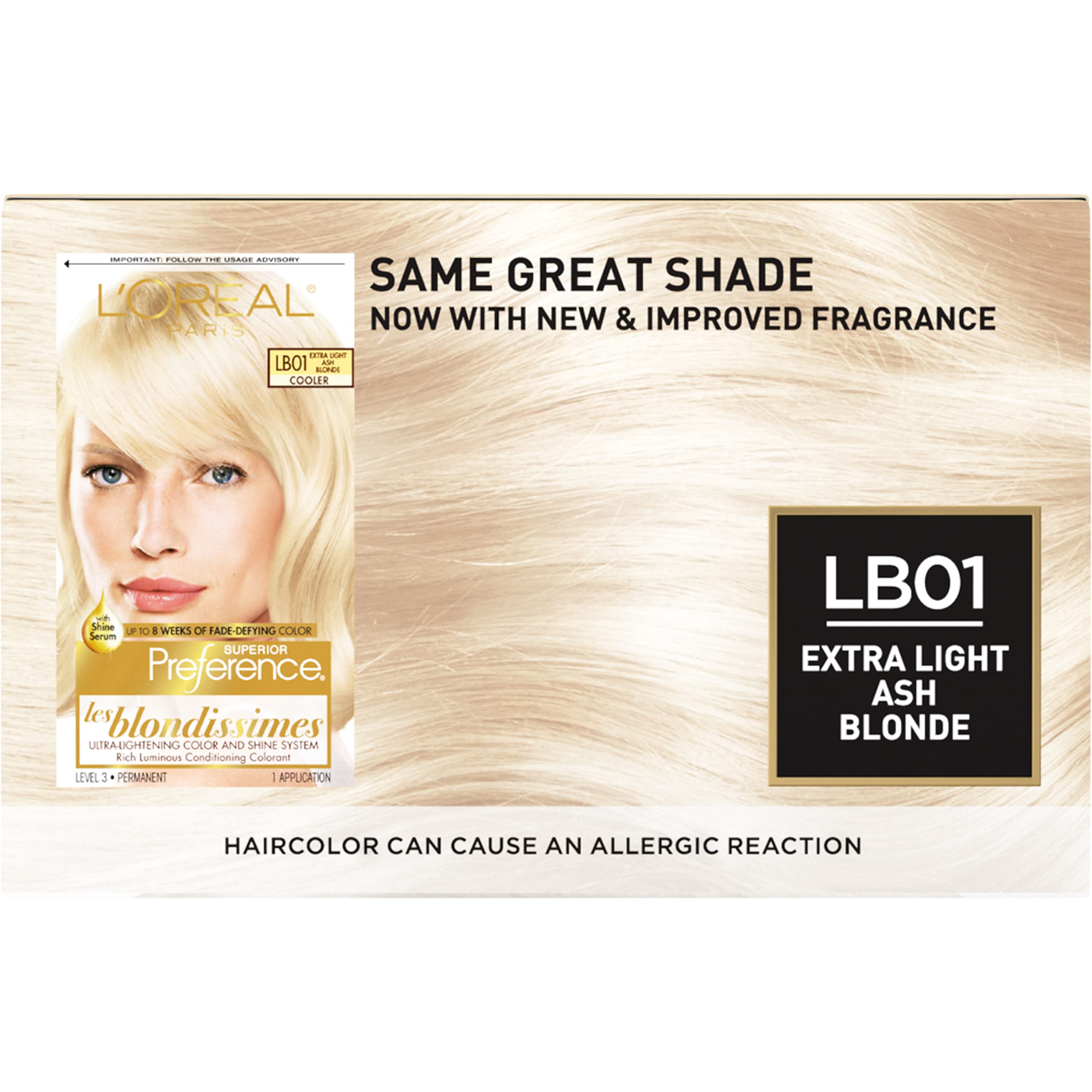 L'Oreal Paris Superior Preference Fade-Defying + Shine Permanent Hair Color, LB01 Extra Light Ash Blonde, Pack of 1, Hair Dye