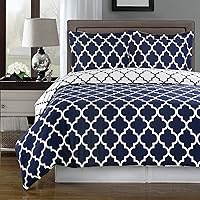 Royal Hotel Bedding Navy and White Meridian Full/Queen 3-Piece Duvet-Cover-Set, 100% Cotton 300 TC