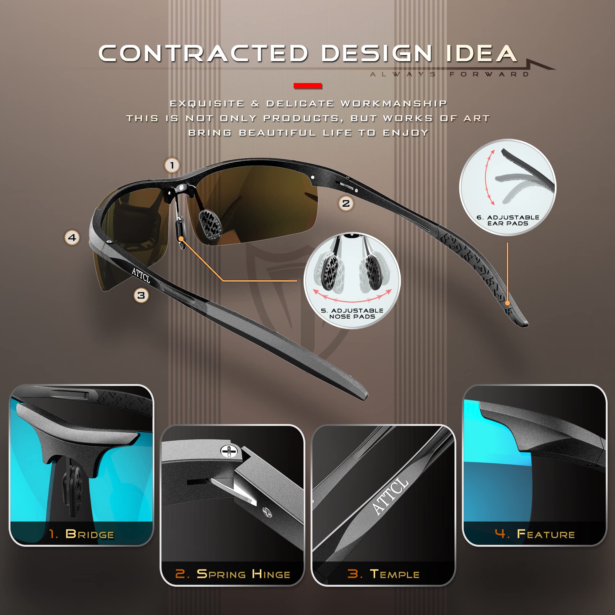 ATTCL Men's Fashion Driving Polarized Sunglasses for Men - Al-Mg metal Ultralight Frame