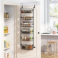 1Easylife 6-Tier Over the Door Pantry Organizer, Metal Pantry Organization and Storage with 6 Baskets, Heavy-Duty Back of Door Spice Rack for Kitchen (5x4.72+1x5.9 Width Baskets, Black)