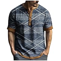 Henley Shirts for Men Short Sleeve Graphic Embroidered Baggy Fashion Summer Printed Oversized T-Shirt