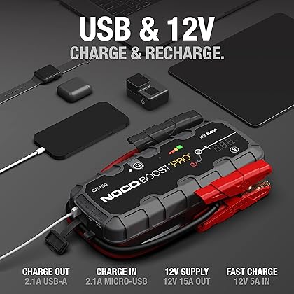 NOCO Boost Pro GB150 3000A UltraSafe Car Battery Jump Starter, 12V Jump Starter Battery Pack, Battery Booster, Jump Box, Portable Charger and Jumper Cables for 9.0L Gasoline and 7.0L Diesel Engines
