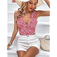 Women's Tops Sexy Tops for Women Women's Shirts Ditsy Floral Print Tie Shoulder Tank Top (Color : Multicolor, Size : Small)