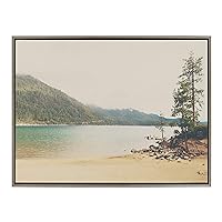 Sylvie Lake Tahoe California Mountain Sand Harbor Framed Canvas Wall Art by Laura Evans, 28x38 Gray, Geographic Nature Art for Wall