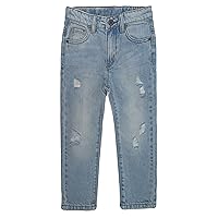 KIDSCOOL SPACE Boys Jeans,Elastic Band Inside Ripped Straight Line Denim Pants