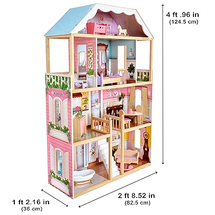 KidKraft Charlotte Classic Wooden Dollhouse with 14-Piece Accessory Set, for 12-Inch Dolls