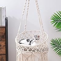 MEWOOFUN Macrame Cat Hammock, Hanging Cat Bed Hammock Cat Swing for Indoor Cats, Boho Cat Swing Bed for Sleeping, Playing, Climbing, and Lounging (Beige)
