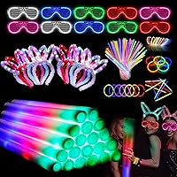 Bietrun 105Pcs Foam Glow Sticks with 146PCS Party Props