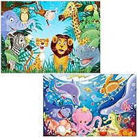 Jumbo Floor Puzzle for Kids Animal Underwater Jigsaw Large Puzzles 48 Piece Ages 3-6 for Toddler Children Learning Preschool Educational Intellectual Development Toys 4-8 Years Old
