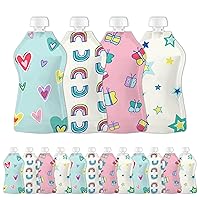 SQUOOSHI Reusable Baby Food Pouches for Toddlers | BPA Free Plastic, Food Safe, Freezer Safe | Refillable for Applesauce Yogurt & Puree Squeeze Pouch | 12 pack | 5oz | Hearts/Stars