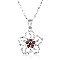 Amazon Essentials Genuine or Created Gemstone Birthstone Flower Pendant Necklace with Chain in Sterling Silver, 18