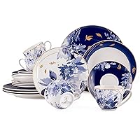 Bone China Dinnerware Set of 20 for 4 persons, Handmade Reactive Glaze Dishes Set,Chip Resistant and Scratch Resistant | Oven&Dishwasher & Microwave Safe (Mizuki)