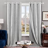 Deconovo 100% Blackout Curtains, Textured Linen Curtain, Grommet Room Darkening Window Curtains, Thermal Insulated Nosie Reducing Draperies for Living Room (52x90 Inch, Set of 2, Light Grey)