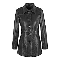 Women CAR COAT Leather Jacket BLACK Lambskin Fashion Casual Trench Walking Coat 5002