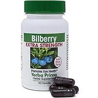 Yerba Prima Bilberry Extra Strength, 50 Caps - Maximum Absorption, Convenient One Pill A Day, USA Made, Promotes Eye Health, Over 30 Years of Research, A Brand You Can Trust