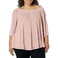City Chic Plus Size TOP Pleated Off SHLD in Petal Pink, Size 16