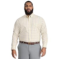 IZOD Men's Big and Tall Performance Comfort Long Sleeve Plaid Button Down