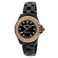 Peugeot Swiss Ladies Black Ceramic Rose Gold Crystal Bezel Watch PS4892BR