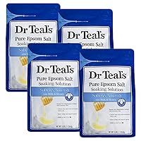 Dr. Teal's Milk & Honey Pure Epsom Salt Soaking Solution Gift Set (4 Pack, 3lb. ea.) - Soften & Nourish with Essential Oils Smoothens Skin and Eases Aches & Pains - Transforms any Bath into a Home Spa