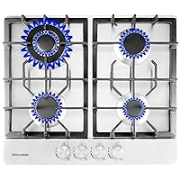 Gas Cooktop 4 burner, 24 Inch Built in Gas Stove Top, Dual Fuel Propane Cooktops, NG/LPG Convertible, Stainless Steel High Power Gas Hob, Thermocouple Protection, Gas Range, Sliver