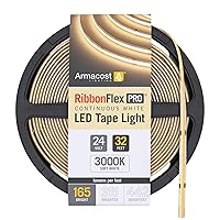 Armacost Lighting RibbonFlex Pro 24V White COB LED Strip Light Tape 3000K, 165 Lumens/Ft, 10M 171250