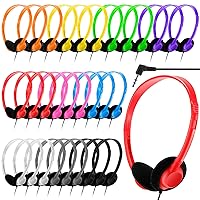 Yunsailing 30 Pack Class Set Headphones for Kids School Earphones Over The Head Bulk Classroom Headphones Adjustable with 3.5 mm Jack for Libraries Students Adults, Individually Wrapped (Multicolor)