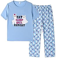 Vopmocld Kids Short Sleeve Long Pants Cartoon Cute 2PCS Sleepwear Casual Loungewear Unisex Child Size 6 Years to 14 Years