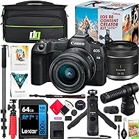 Canon EOS R8 Full Frame Mirrorless Camera Content Creator Kit Including Body + 24-50mm Lens + Microphone + Tripod Grip 5803C037 Bundle with Deco Gear Photography Bag + Monopod +Software & Accessories