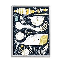Aquatic Life Ocean Collage Crab Whale Octopus, Designed by Junco. Studio Gray Framed Wall Art, 11 x 14, Blue