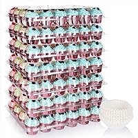 Farielyn-X (24 Pack x 7 Sets) Stackable Cupcake Carrier Holders with 168 Pack Cupcake Liners, Plastic Boxes for 24 Cupcakes, Clear Disposable Tall Dome Lid Cupcake Trays/Containers