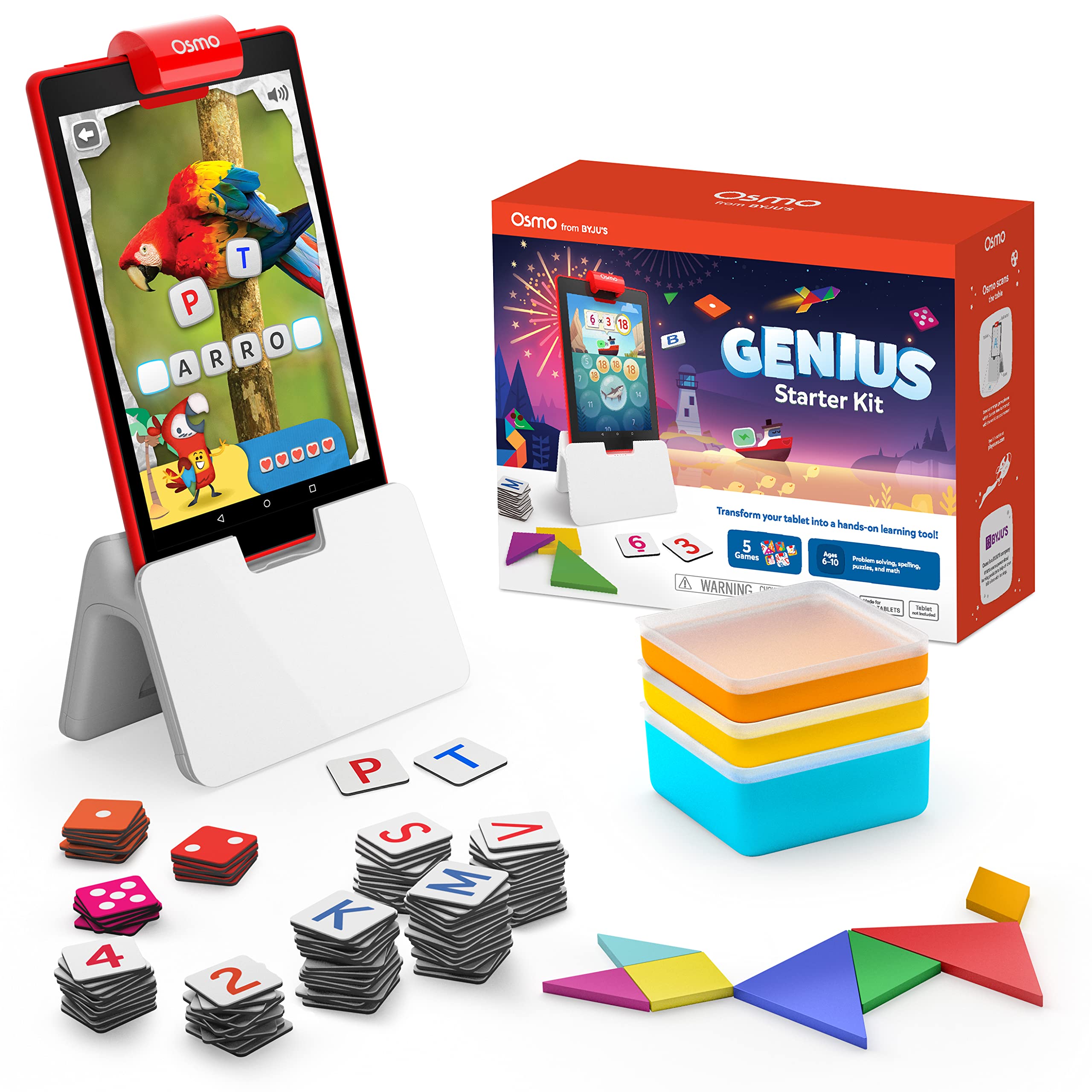 Osmo - Genius Starter Kit for Fire Tablet-5 Educational Learning Games-Ages 6-10-Spelling, Math & Creativity-STEM Toy Gifts-Boy & Girl-Ages 6 7 8 9 10(Osmo Fire Tablet Base Included-Amazon Exclusive)