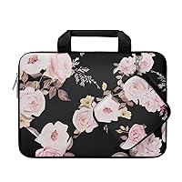MOSISO Laptop Sleeve Compatible with MacBook Air/Pro, 13-13.3 inch Notebook,Compatible with MacBook Pro 14 inch 2023-2021 A2779 M2 A2442 M1, Peony Neoprene Briefcase Carrying Bag with Small Case,Black