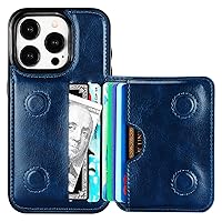 KIHUWEY Compatible with iPhone 15 Pro Wallet Case Credit Card Holder, Premium Leather Kickstand Flip Hidden Magnetic Clasp Durable Shockproof Protective Cover for iPhone 15 Pro 6.1 inch (Blue)