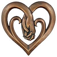 Top Brass Heart Holding Hands Wall Decor Decorative Art Sculpture - Copper Bronze Verdigris Finish - Forever Love