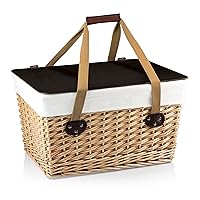 PICNIC TIME Canasta Wicker Picnic Basket With Lid, Small Picnic Basket For 2, Beige Canvas With Red & White Gingham Pattern Lid