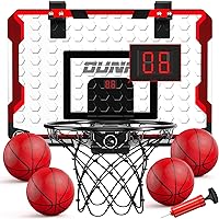 TEMI Basketball Hoop Indoor, Mini Basketball Hoop with 4 Balls & Electronic Scoreboard, Over The Door Basketball Hoop, Basketball Toys for Boys Girls Age 5 6 7 8 9 10 11 12 - Kids & Teens Gift Ideas
